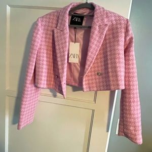 Zara cropped textured blazer pink
